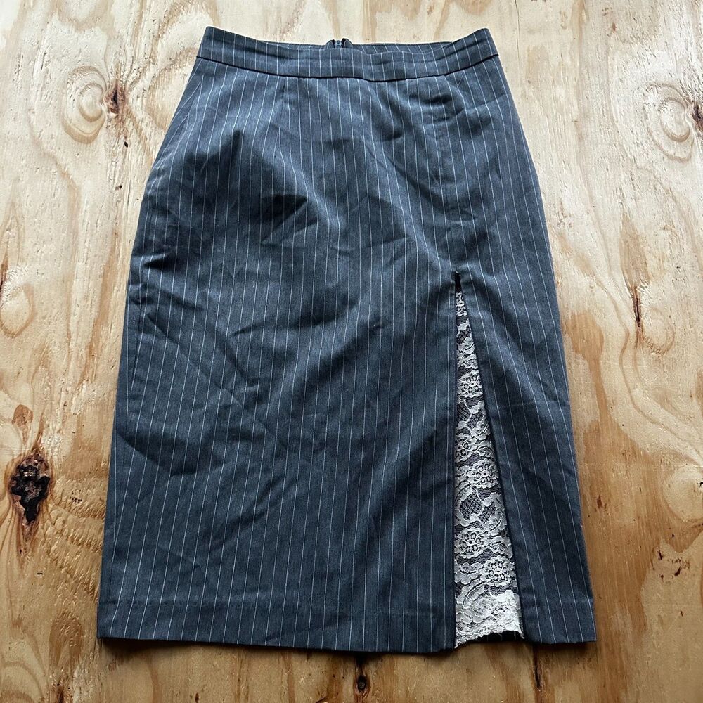 Ciello Couture Grey Pinstripe Lace Inset Pencil Skirt - 4